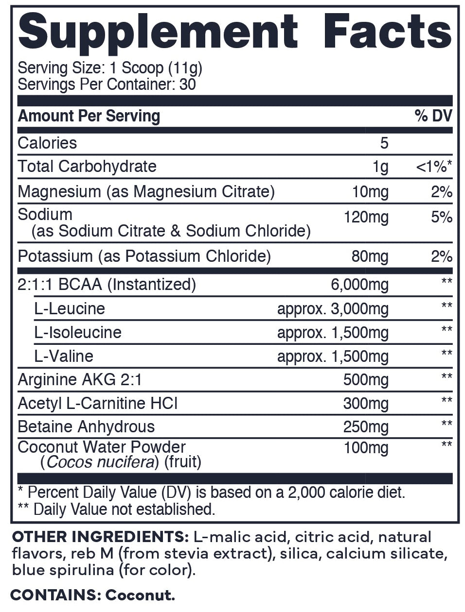 Blue Raspberry – Nutrition Label