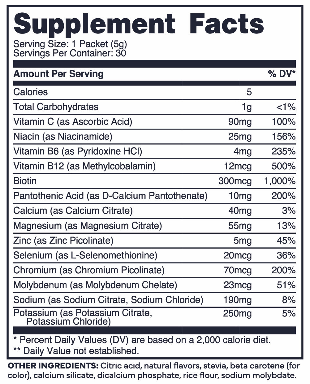 Tangerine – Nutrition Label