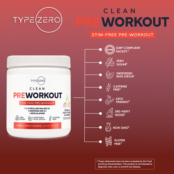 Type Zero Clean Stim Free Pre Workout + Nitric Oxide Booster